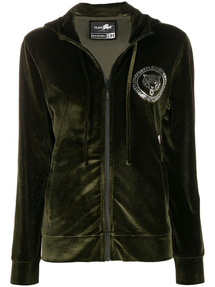 Plein Sport Tiger Velvet Zip-up Hoodie - Green