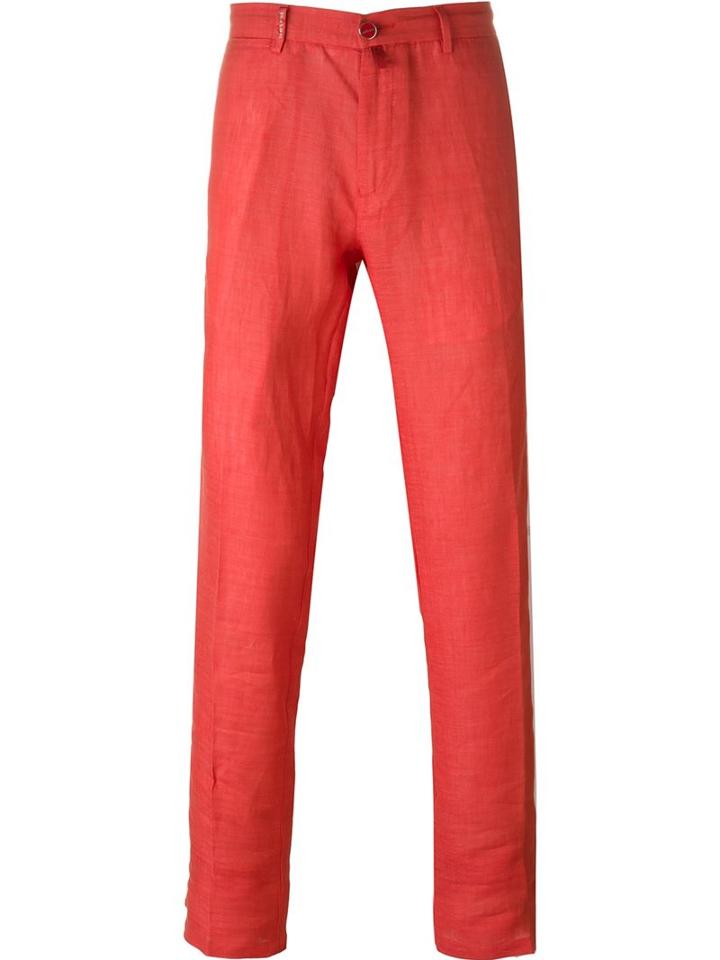 Kiton Straight Leg Trousers, Men's, Size: 32, Red, Linen/flax