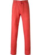 Kiton Straight Leg Trousers, Men's, Size: 32, Red, Linen/flax