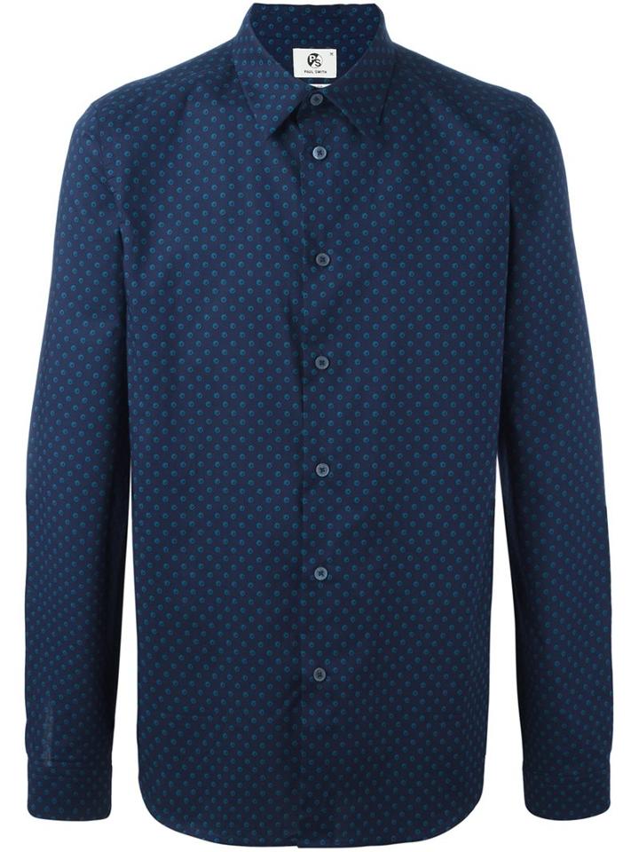 Ps By Paul Smith Printed Button Down Shirt, Men's, Size: Large, Blue, Cotton