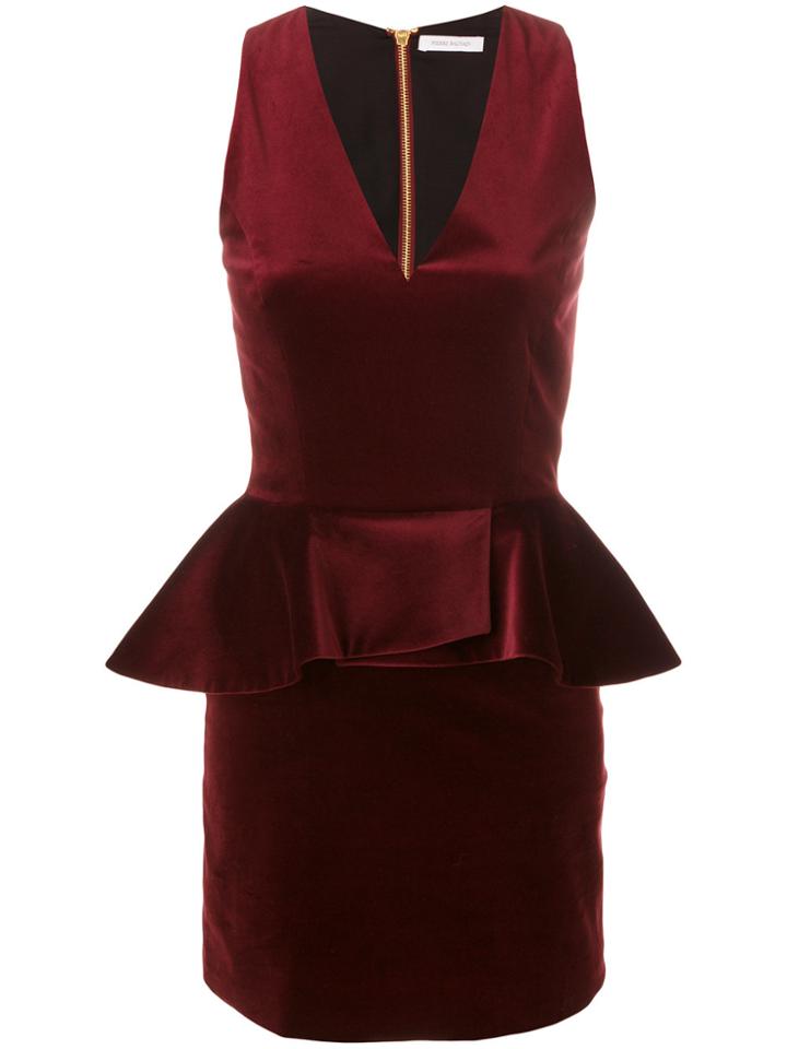 Pierre Balmain Peplum V-neck Dress - Red
