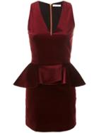 Pierre Balmain Peplum V-neck Dress - Red