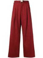 Ujoh Wide Belted Trousers - Red
