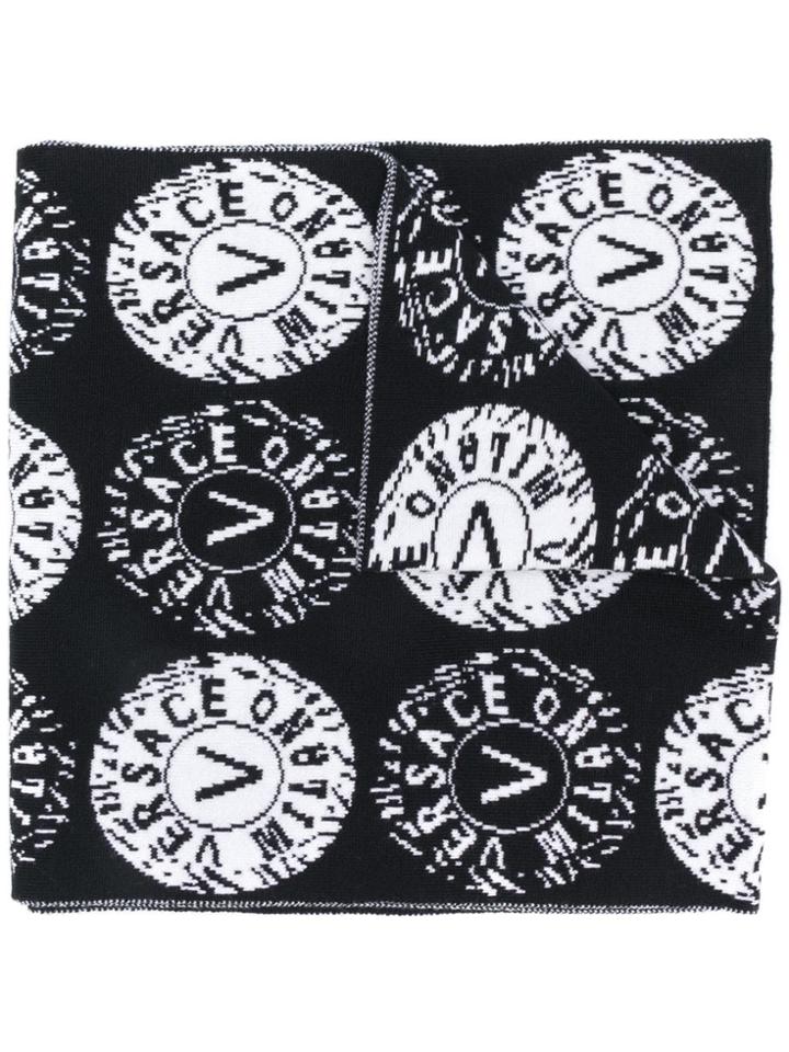 Versace Round Logo Intarsia Scarf - Black