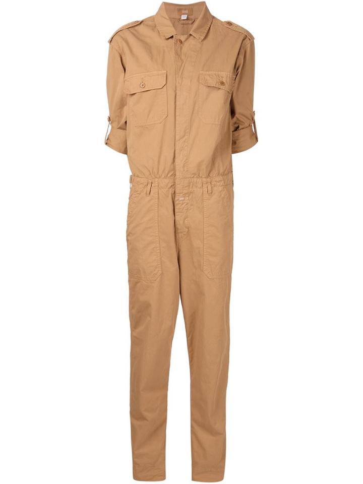 Closed Chest Pocket Jumpsuit, Women's, Size: S, Nude/neutrals, Cotton