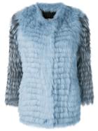 Yves Salomon Fur Midi Coat - Blue