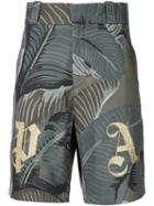 Palm Angels 'pa' Banana Leaf Print Shorts, Men's, Size: 48, Green, Cotton