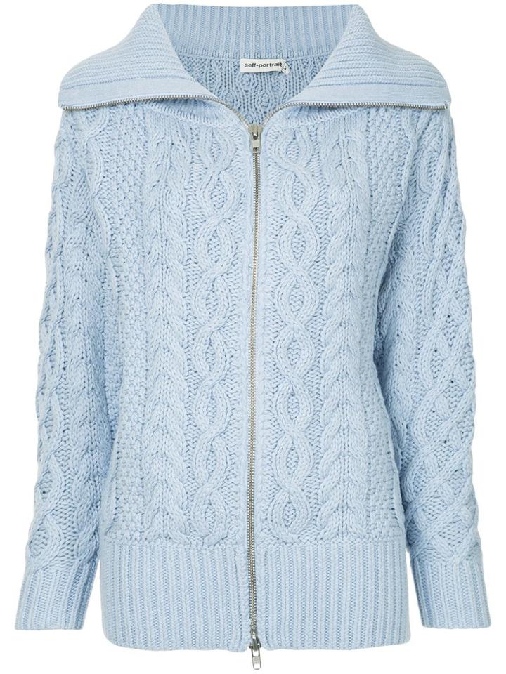 Self-portrait Cable Knit Cardigan - Blue