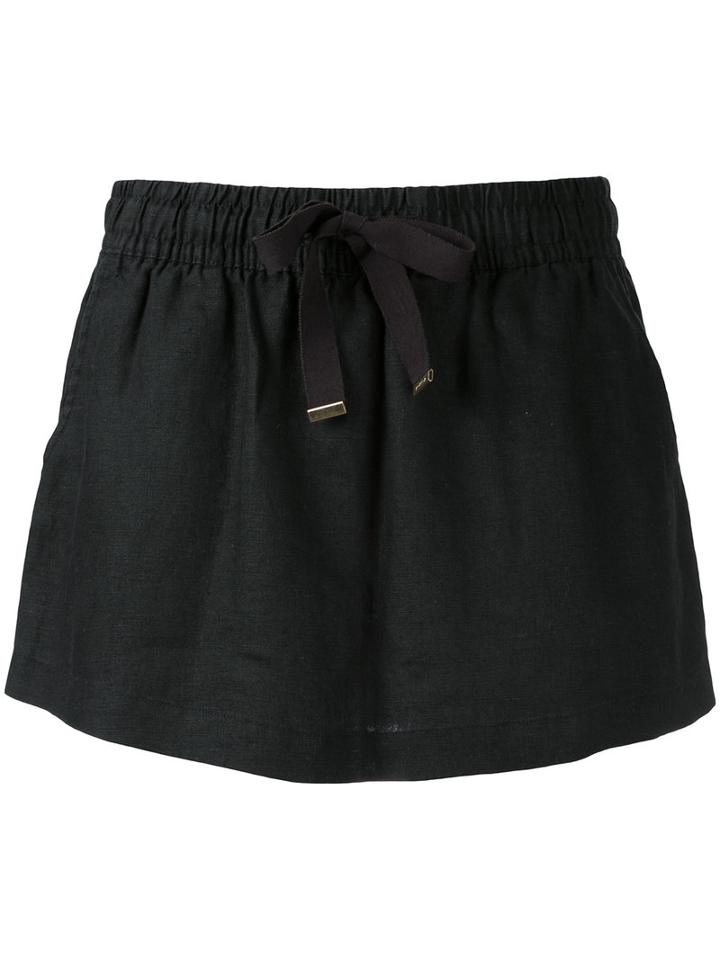 Venroy - Drawstring Straight Mini Skirt - Women - Linen/flax - M, Black, Linen/flax