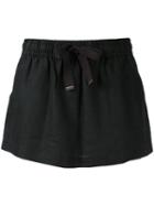 Venroy - Drawstring Straight Mini Skirt - Women - Linen/flax - M, Black, Linen/flax