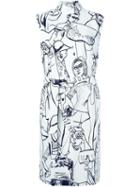 Emilio Pucci Ilustrated Belt Dress, Women's, Size: 42, White, Viscose/spandex/elastane