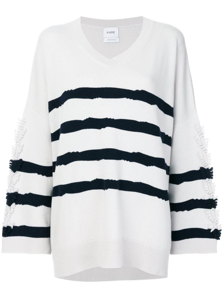 Barrie Frayed Sleeve Striped V-neck Jumper - Nude & Neutrals