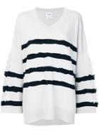 Barrie Frayed Sleeve Striped V-neck Jumper - Nude & Neutrals