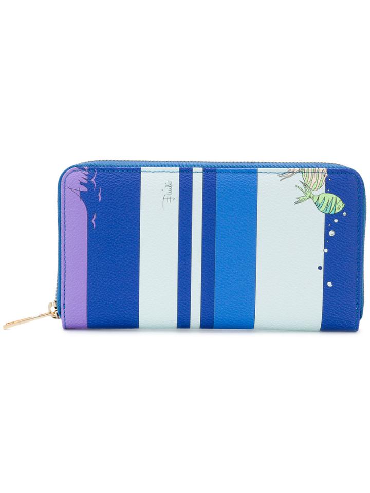 Emilio Pucci Fish And Stripe Print Zip Around Continental Wallet -
