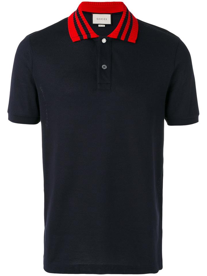 Gucci - Contrast-collar Polo Top - Men - Cotton/spandex/elastane - S, Blue, Cotton/spandex/elastane