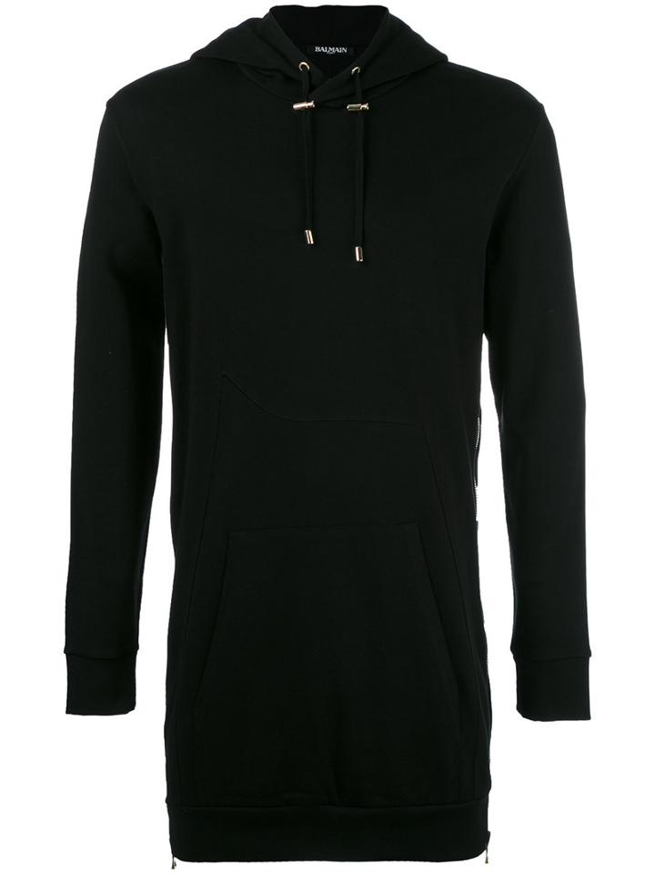 Balmain Zip Detail Hoodie, Men's, Size: Xs, Black, Cotton