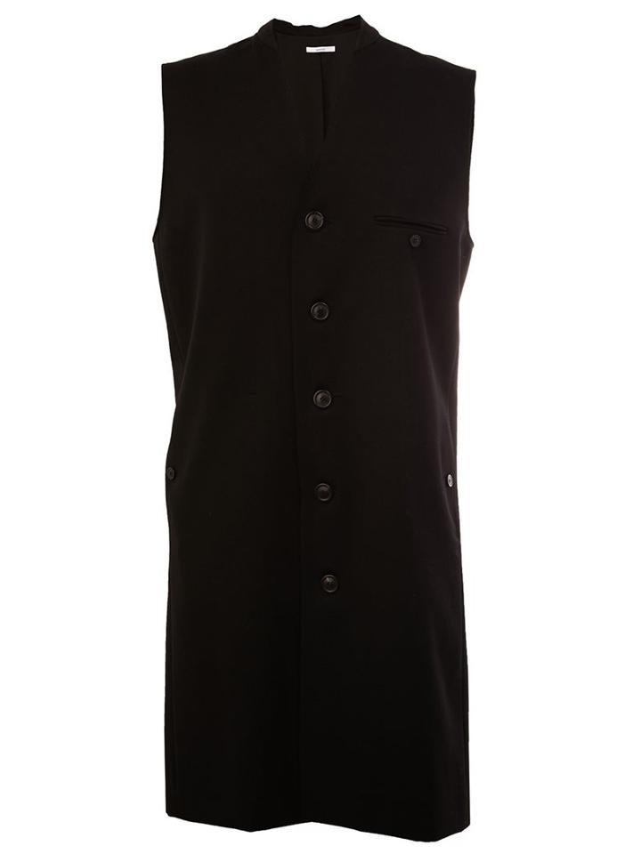 Aganovich Long Button-up Waistcoat, Men's, Size: 48, Black, Wool