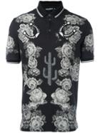 Dolce & Gabbana Rose Print Polo Shirt, Men's, Size: 48, Black, Cotton/acrylic/wool