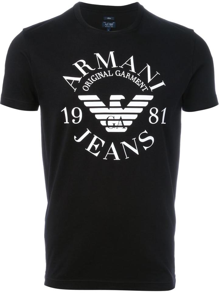 Armani Jeans Logo Print T-shirt, Men's, Size: Xxl, Black, Cotton