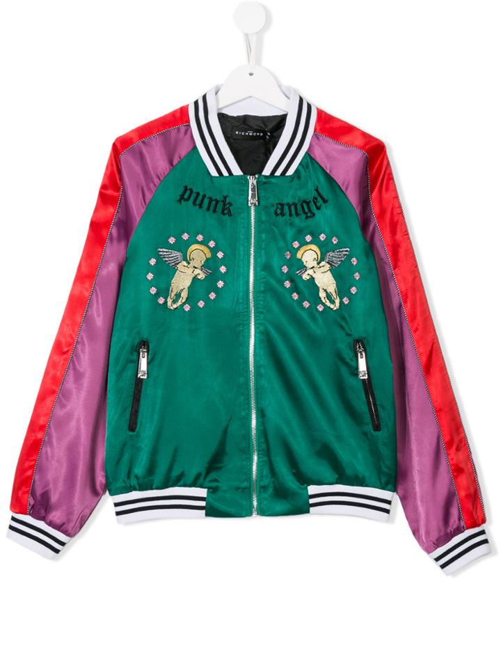 John Richmond Kids Punk Angels Patch Bomber Jacket - Green