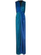 Paule Ka - Contrast Woven Draped Dress - Women - Polyester/triacetate - 38, Blue, Polyester/triacetate