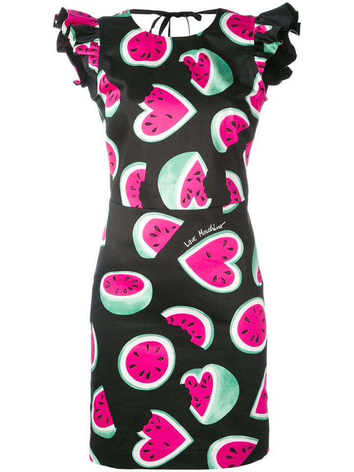 Love Moschino - Watermelon Heart Print Dress - Women - Cotton/spandex/elastane - 40, Black, Cotton/spandex/elastane