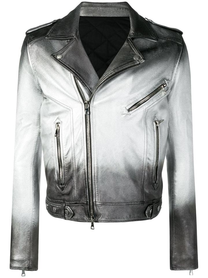 Balmain Gradient Biker Jacket - Silver