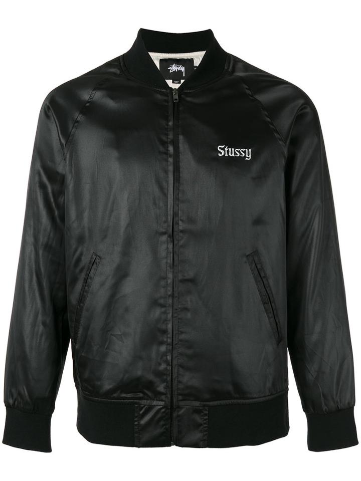 Stussy 'california' Print Bomber Jacket, Men's, Size: Medium, Black, Polyester/spandex/elastane