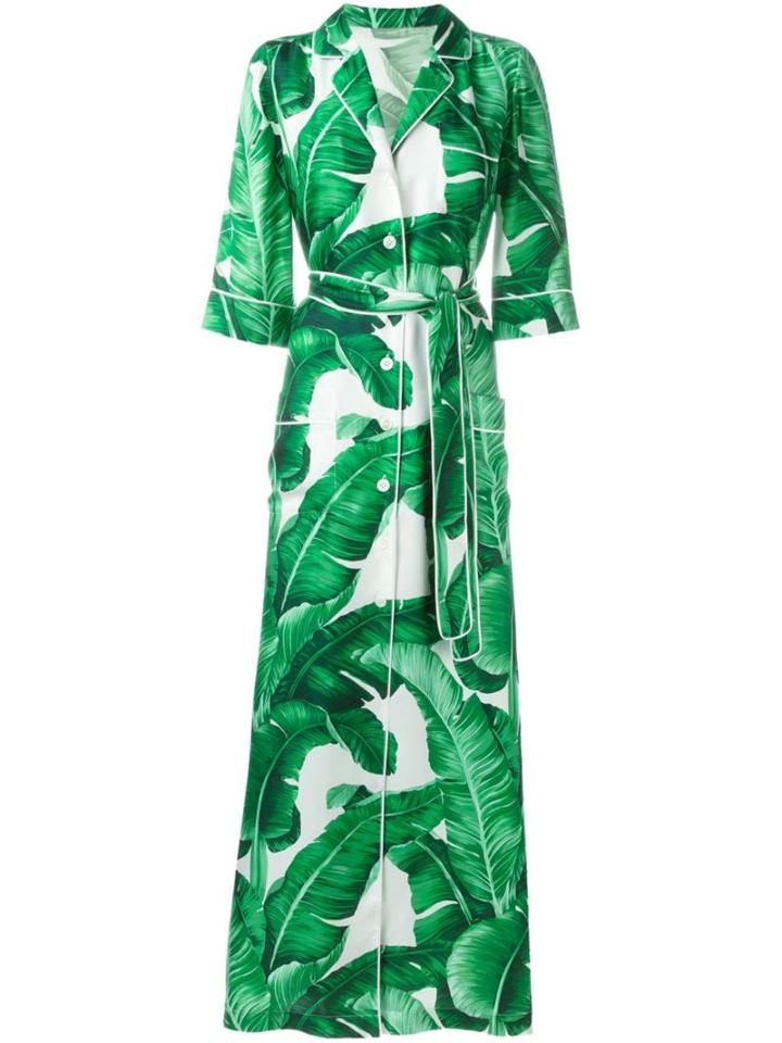 Dolce & Gabbana Banana Leaf Print Dress, Women's, Size: 38, White, Silk