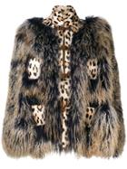 Liska Leopard Print Panel Fur Jacket - Neutrals