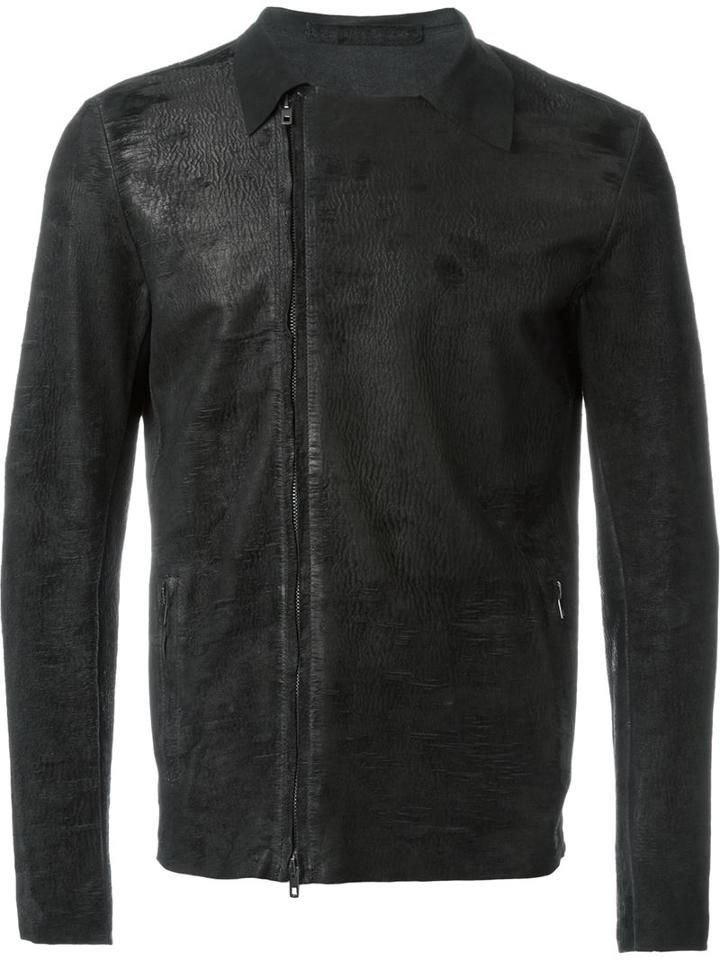Salvatore Santoro Off Centre Zip Jacket, Men's, Size: 52, Black, Leather