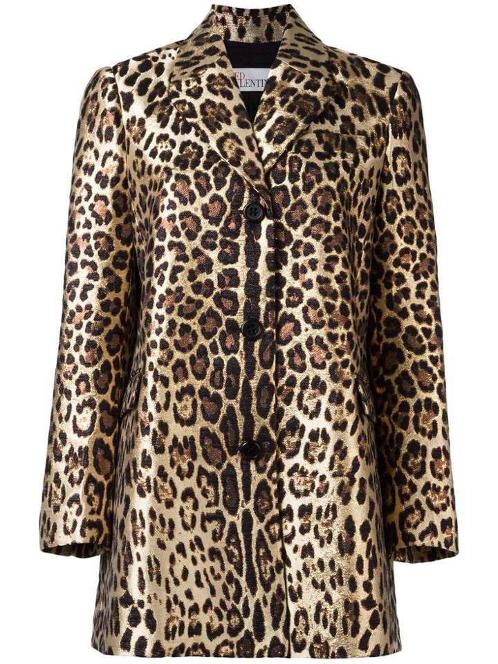 Red Valentino Leopard Print Midi Coat - Black