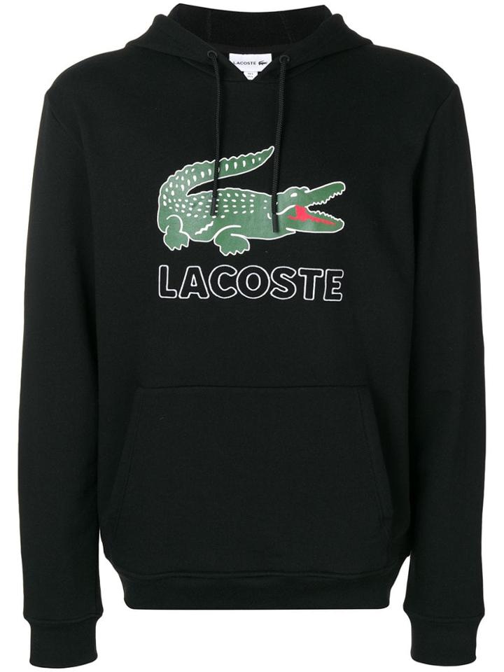 Lacoste Logo Print Hoodie - Black