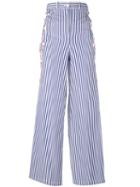 Marios - Striped Flared Pants - Women - Cotton - L, Women's, White, Cotton