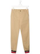 Moncler Kids Teen Logo Cuff Chino Trousers - Neutrals