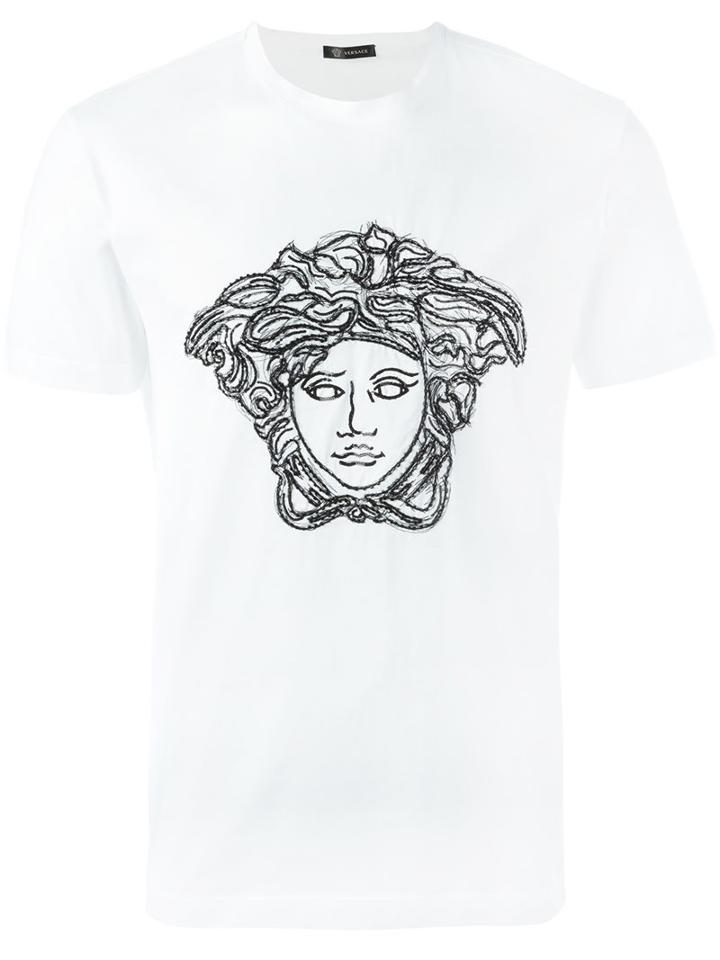 Versace Threaded Sequin 'medusa Head' T-shirt, Men's, Size: Medium, White, Cotton