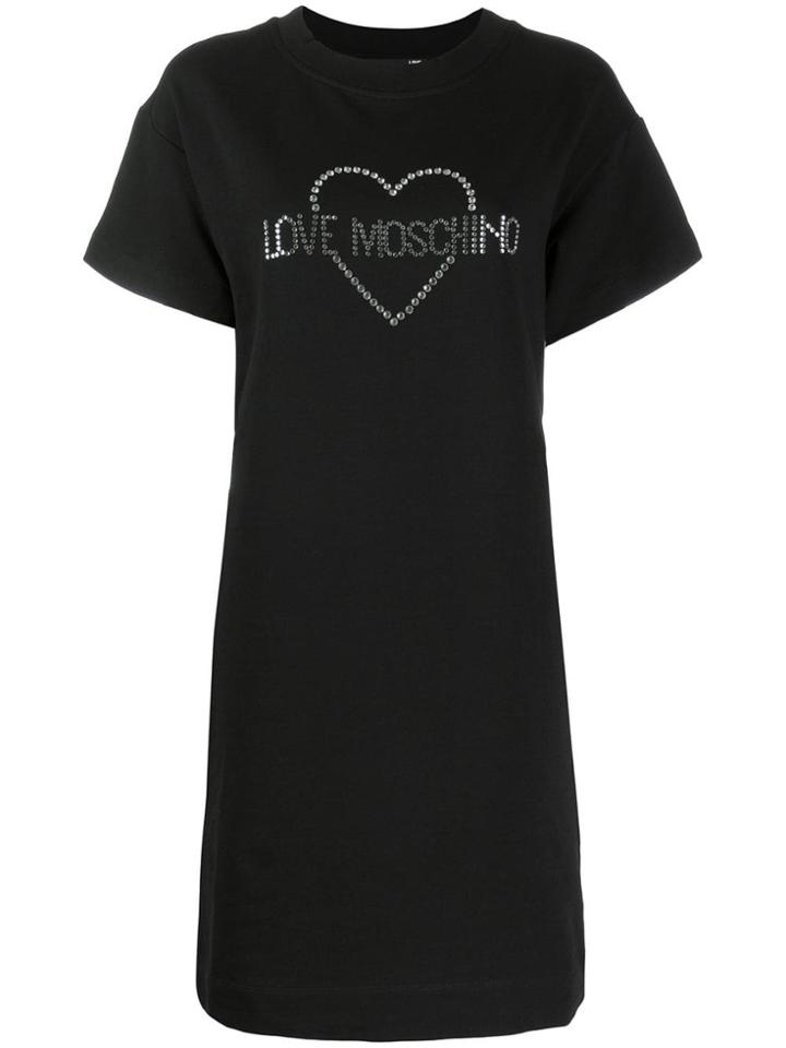 Love Moschino Logo Embellished T-shirt Dress - Black