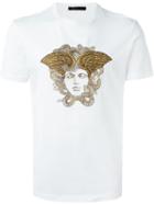Versace Embroidered Medusa T-shirt, Men's, Size: Large, White, Cotton