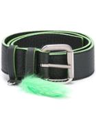 Orciani Pom Pom Belt, Women's, Size: 80, Black, Leather/brass/rabbit Fur