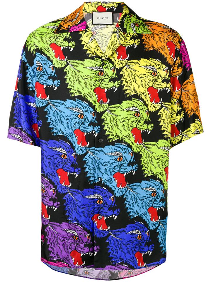Gucci Panther Face Bowling Shirt - Blue