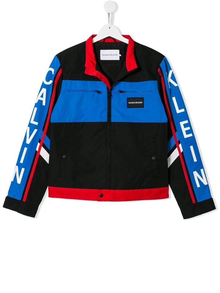 Calvin Klein Kids Logo Print Racer Jacket - Black