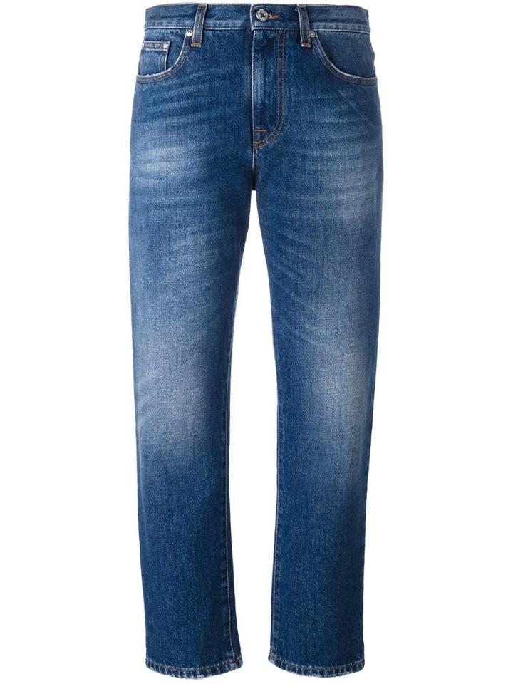 Msgm Cropped Fur Detail Jeans, Women's, Size: 38, Blue, Polyester/cotton
