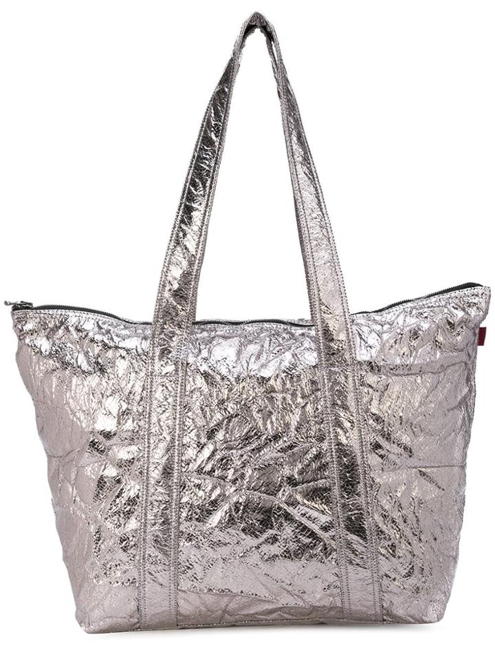 Sies Marjan Vada Laminated Crinkle Tote - Silver
