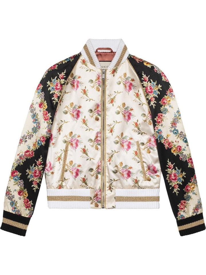 Gucci Rose Print Silk Bomber Jacket - Pink