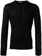John Varvatos Long Sleeve Henley T-shirt, Men's, Size: S, Black, Linen/flax