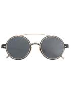Thom Browne Round Framed Sunglasses, Men's, Black, Acetate/12kt Gold/glass