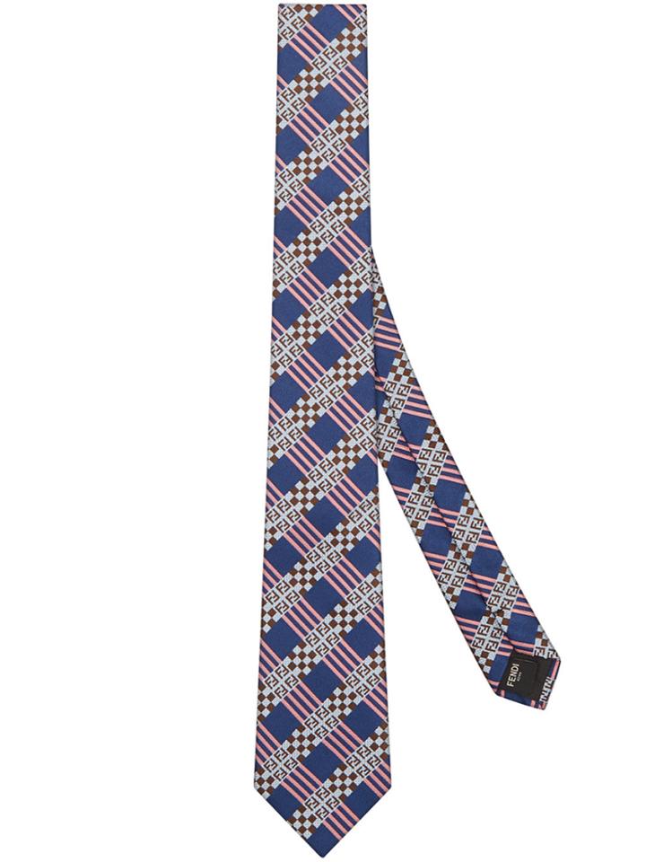 Fendi Logo Embroidered Tie - Blue