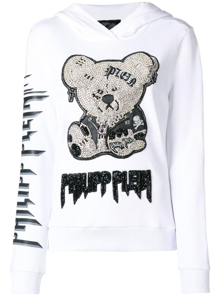 Philipp Plein Crystal Embellished Teddy Hoodie - White