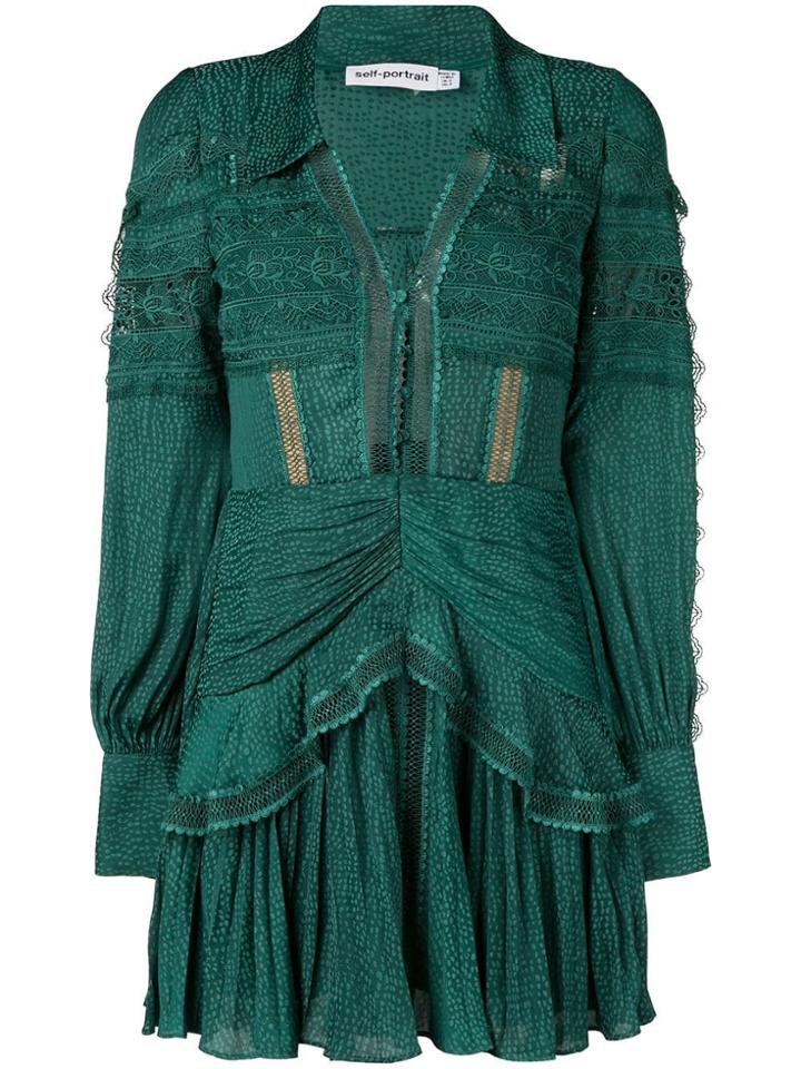 Self-portrait Long-sleeve Shift Dress - Green