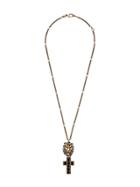 Gucci Lion Head Cross Necklace - Gold